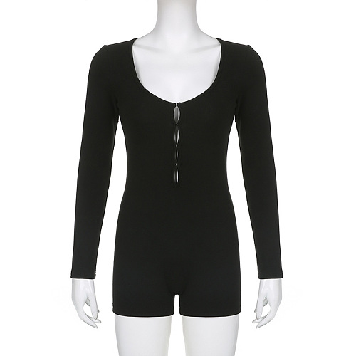 WHOLESALE | Hollow-out Square Neck Romper in Black