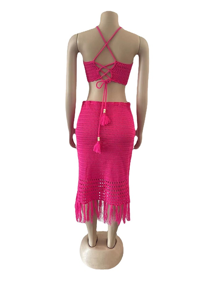 WHOLESALE |  Tassel Hem Hollow-out Skirt Set