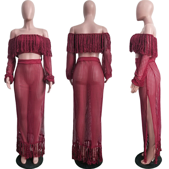 WHOLESALE |  Tassel Hem Hollow-out 2-pieces