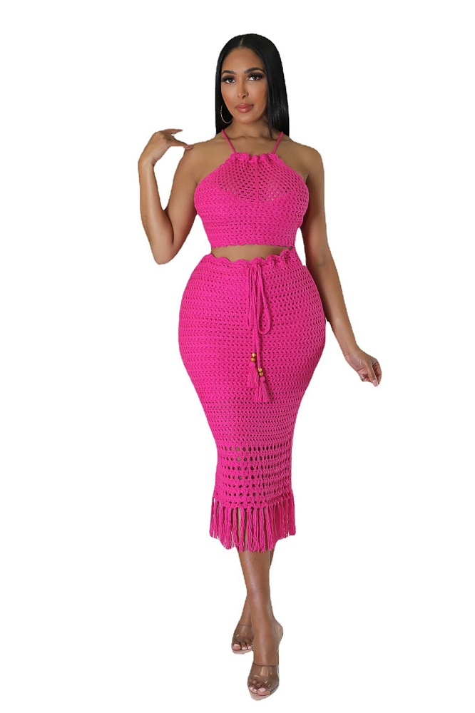 WHOLESALE |  Tassel Hem Hollow-out Skirt Set