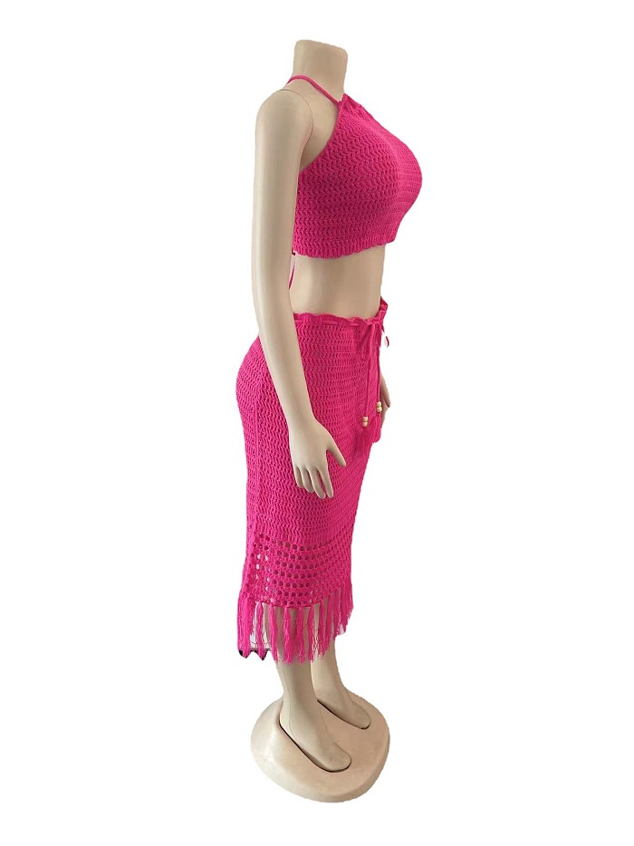 WHOLESALE |  Tassel Hem Hollow-out Skirt Set