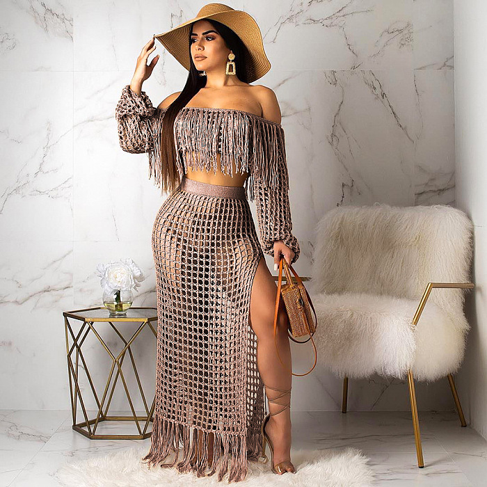 WHOLESALE |  Tassel Hem Hollow-out 2-pieces