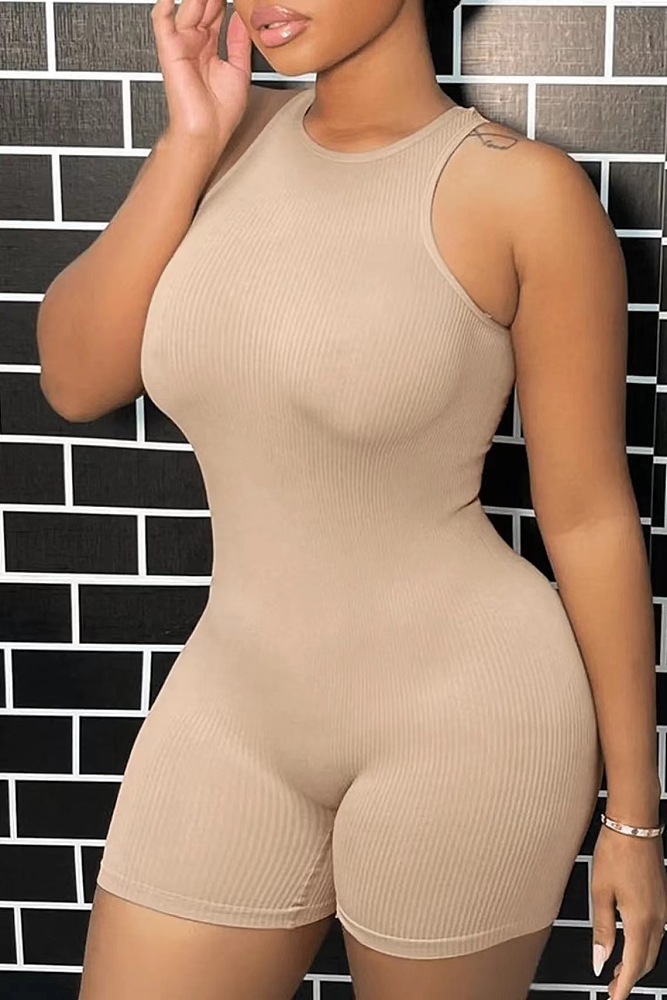WHOLESALE | Pitted Fabric Tank Romper in Apricot