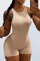 WHOLESALE | Pitted Fabric Tank Romper in Apricot