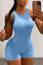 WHOLESALE | Pitted Fabric Tank Romper in Blue