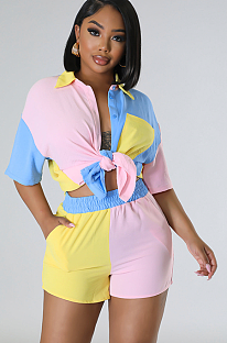 WHOLESALE | Color Block Shirt & Shorts Set