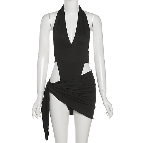 WHOLESALE | Open Back Halter Dress in Black
