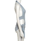 WHOLESALE | Open Back Halter Dress in Blue