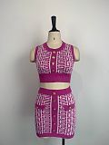 WHOLESALE | Knitted Geometric Design Skirt Set in Rose Red