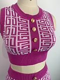 WHOLESALE | Knitted Geometric Design Skirt Set in Rose Red