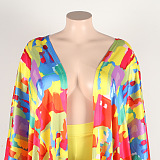 WHOLESALE | Plus Size Color Block Printed Long Coat & Shorts Set
