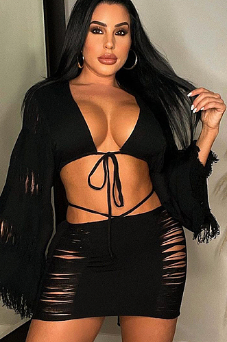 WHOLESALE | Knitted Tassel Hem See-through Skirt Set