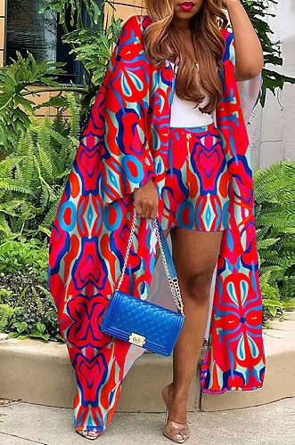 Copy Copy WHOLESALE | Plus Size  Printed Long Coat & Shorts Set