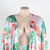 WHOLESALE | Plus Size Palm & Flamingo Printed Long Coat & Shorts Set