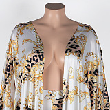 Copy WHOLESALE | Plus Size Chain Printed Long Coat & Shorts Set