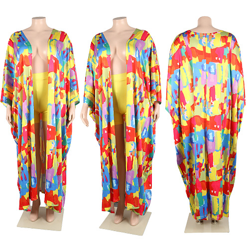 WHOLESALE | Plus Size Color Block Printed Long Coat & Shorts Set