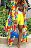 WHOLESALE | Plus Size Color Block Printed Long Coat & Shorts Set