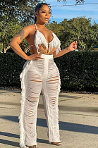 Summer New Sexy Tassel Knitting Bikini Solid Color Hollow Out Beach Sets TRS1193