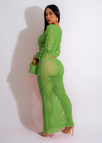 WHOLESALE | Knitted Sequins Hollow-out Beach Dress in Green