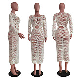 WHOLESALE | Knitted Sequins Hollow-out Beach Dress in White