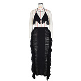 WHOLESALE | Tassel Cover Maxi Skirt Set in Black & White
