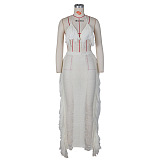 WHOLESALE | Tassel Cover Maxi Skirt Set in Black & White