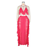 WHOLESALE | Tassel Cover Maxi Skirt Set in Rose Red