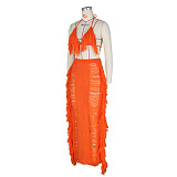 WHOLESALE | Tassel Cover Maxi Skirt Set in Orange