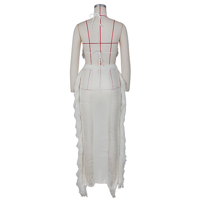 WHOLESALE | Tassel Cover Maxi Skirt Set in Black & White