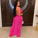 WHOLESALE | Tassel Cover Maxi Skirt Set in Rose Red
