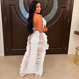 WHOLESALE | Tassel Cover Maxi Skirt Set in Black & White