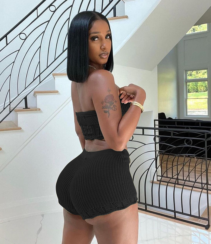 WHOLESALE | Knitted Fabric Shorts Set in Black