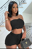 WHOLESALE | Knitted Fabric Shorts Set in Black