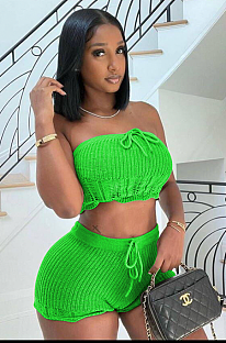 WHOLESALE | Knitted Fabric Shorts Set in Green