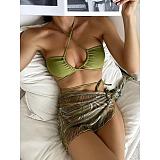 WHOLESALE | Marble Printed Halter 3 Piece Bikini in Coffee