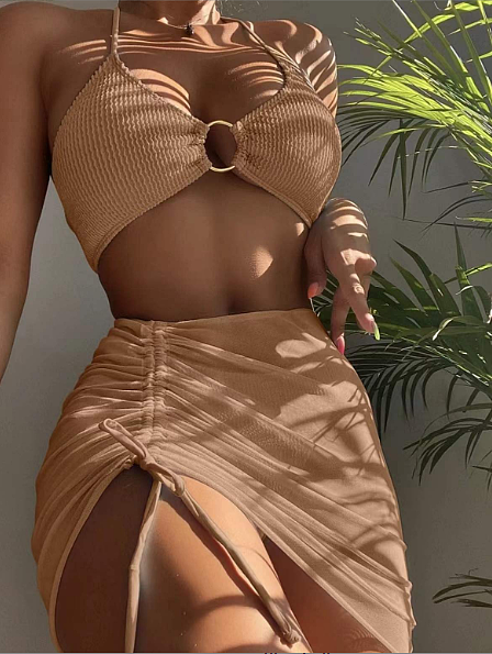 WHOLESALE | Ruffles Halter 3 Piece Bikini