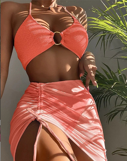 WHOLESALE | Ruffles Halter 3 Piece Bikini