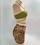 WHOLESALE | Marble Printed Halter 3 Piece Bikini in Coffee
