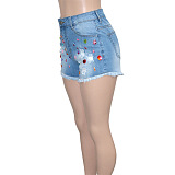 WHOLESALE | Denim Rhinstone Beaded Shorts