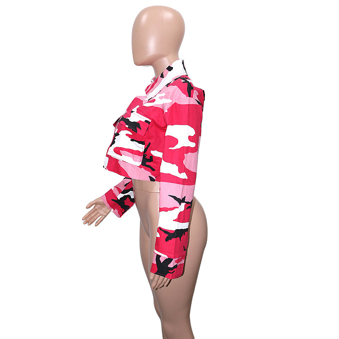 WHOLESALE | Camo Front Real Pocket Crop Jacket Rose Red