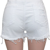 WHOLESALE | Denim Rhinstone Beaded Shorts in White