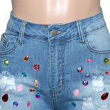 WHOLESALE | Denim Rhinstone Beaded Shorts