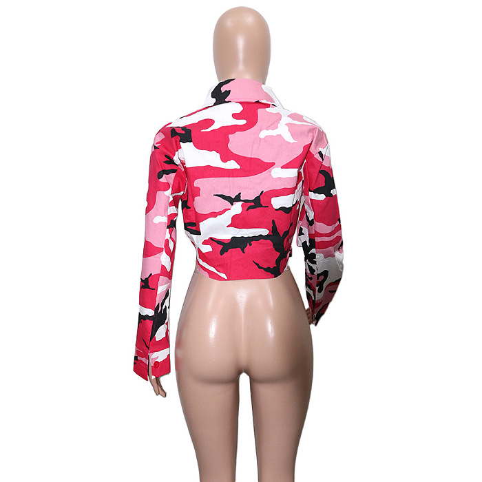 WHOLESALE | Camo Front Real Pocket Crop Jacket Rose Red