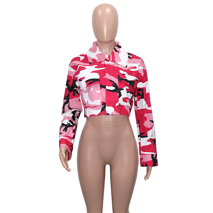 WHOLESALE | Camo Front Real Pocket Crop Jacket Rose Red