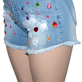 WHOLESALE | Denim Rhinstone Beaded Shorts