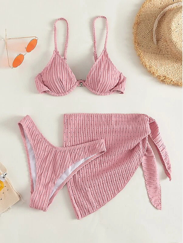 WHOLESALE | Solid 3 Piece Bikini in Pink