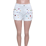WHOLESALE | Denim Rhinstone Beaded Shorts in White