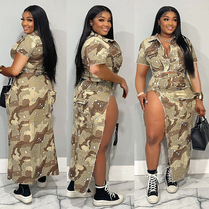 WHOLESALE | Camo Side Split Skirt Set