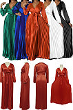 WHOLESALE |  Ruffle Long Sleeves Waist Drawstring Long Dress