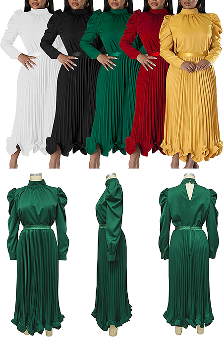 WHOLESALE |  Ruffle Long Sleeves Open Back Halter Pleated Skirt Set